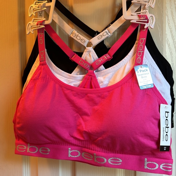 NWT BEBE INTIMATES 3 BRA COMFORT BRA SET-ONE PINK ONE WHITE ONE BLACK - Picture 2 of 5